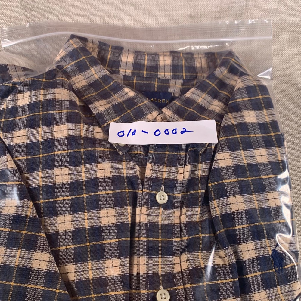Ralph Lauren Mens XXL Plaid Button Down Shirt Navy Blue White Yellow Cotton - Picture 10 of 10
